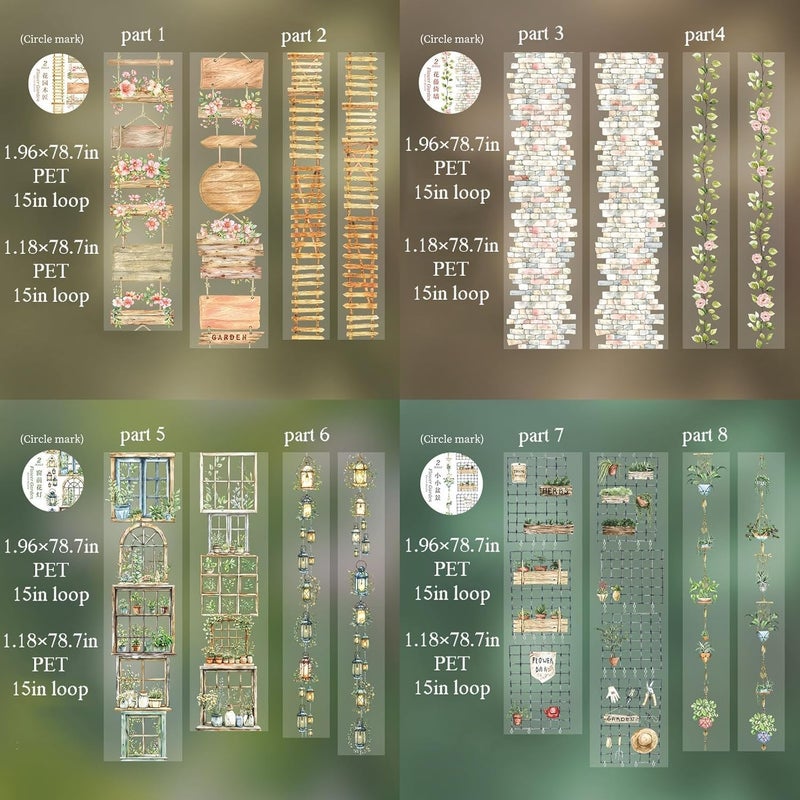 Frekyar 8 Rolls of Plant PET Tape Stickers for Journaling Supplies, Botanical Scrapbook Tape for Journaling, Scrapbooking, Junk Journal Supplies, DIY Crafts (Secret Realm) - Image 2